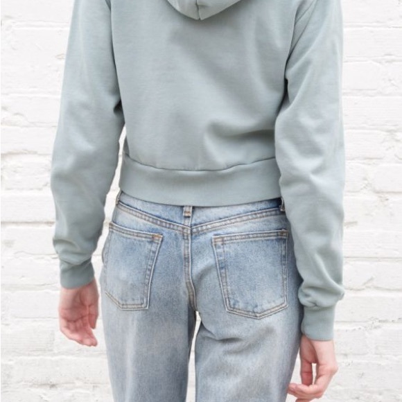 Brandy Melville Crystal Crop Hoodie O/S Green - Picture 3 of 8